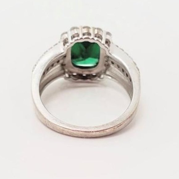 925 Sterling Silver Created Emerald CZ's 3 Band Statement Cocktail Ring - Picture 4 of 6